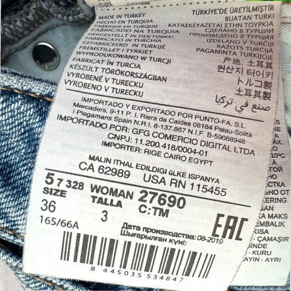 MANGO MNG Slouchy Mom High Waist Cropped Frayed Button Fly Jeans Denim Size 4 - Picture 7 of 12